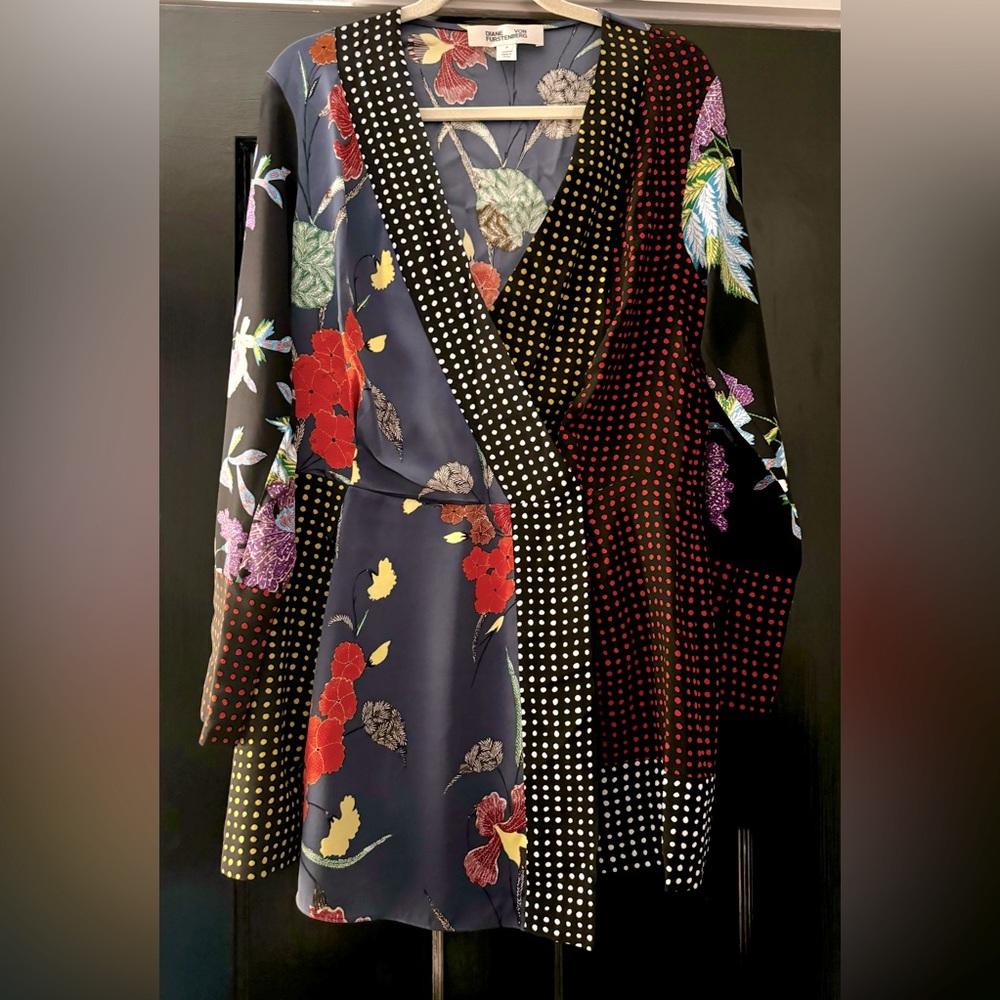 Diane Von Furstenberg Silk Faux Wrap Mini Dress